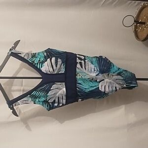 Tropical Leaf Print One Piece Swimsuit